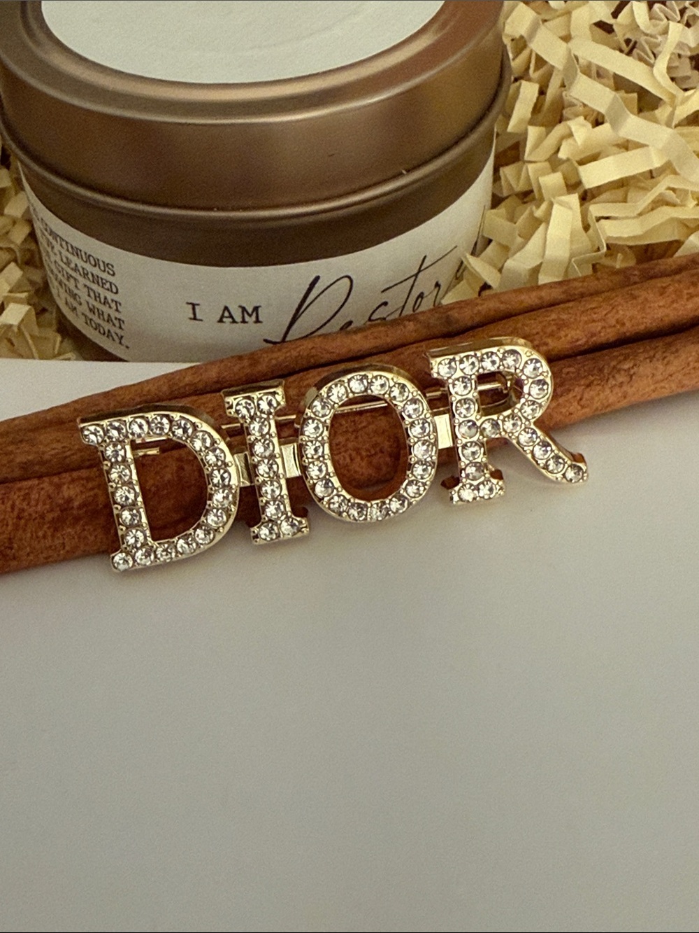Fashion Jewelry Crystal Logo Pin -Brooch Gold Tone
